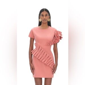 NWT Andrea Iyamah Peach Rose Ruffle Asymmetrical Mini Dress XL